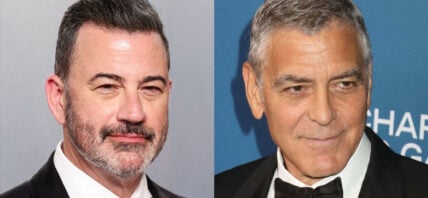 A photo collage of Jimmy Kimmel and George Clooney