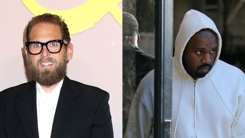 A photo collage of Jonah Hill and Kanye West-