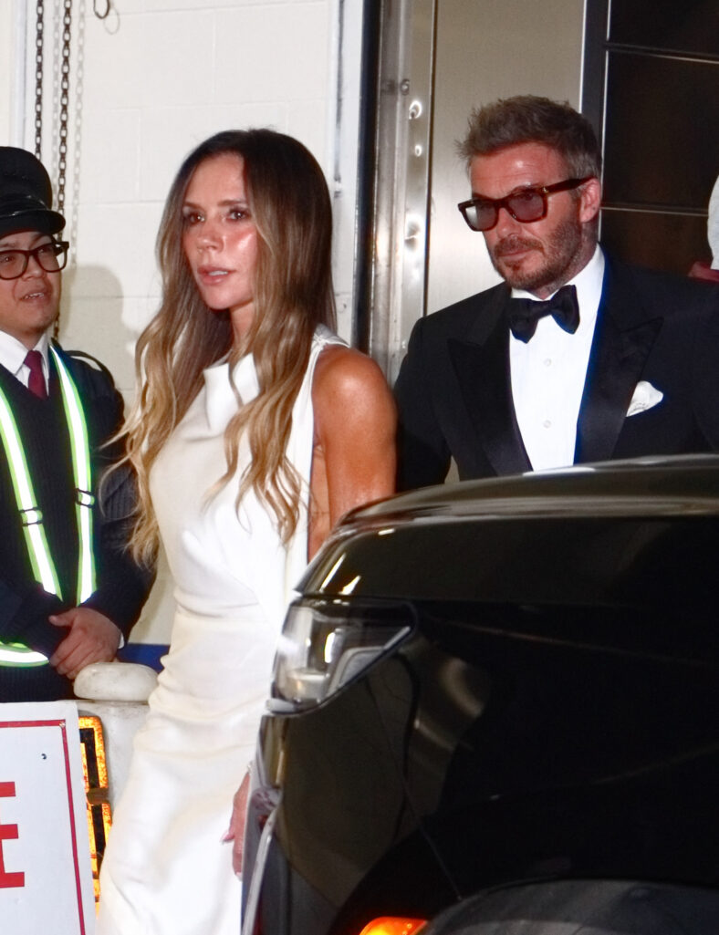 Victoria and David Beckham are seen at the TIME 100 tonight in New York City