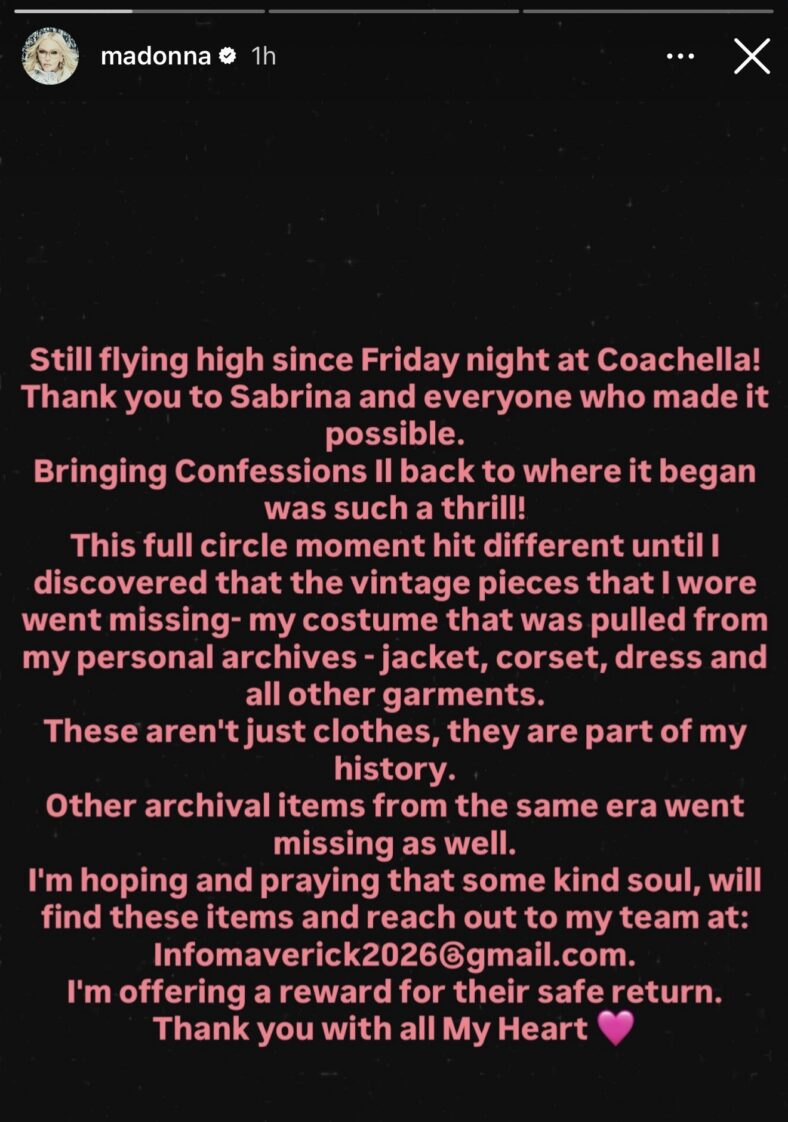 Madonna Stressed The Importance Of Her Missing Items at Coachella