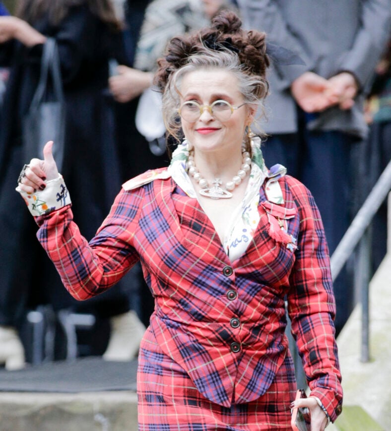 Helena Bonham posing for pictures.