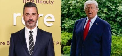 A side-by-side collage of Jimmy Kimmel and Donald Trump