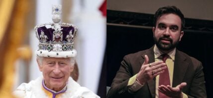 A side-by-side collage of King Charles and Zohran Mamdani