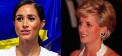 A side-by-side collage of Meghan Markle and Princess Diana
