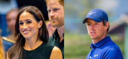 A side-by-side collage of Meghan Markle and Rory McIlroy