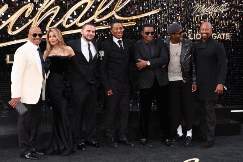 Marlon Jackson, La Toya Jackson, Prince Jackson, Jermaine Jackson, Jackie Jackson and Austin Brown at Lionsgate's ''Michael'' Los Angeles premiere