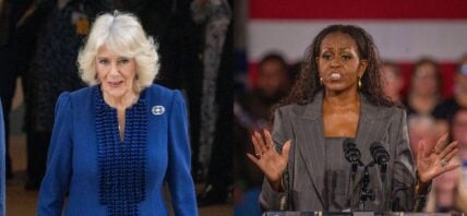 A side-by-side collage of Queen Camilla and Michelle Obama