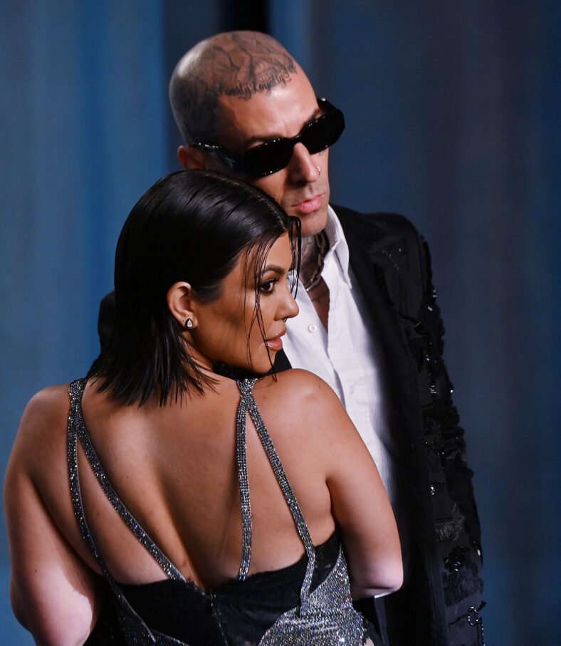 Kourtney Kardashian and Travis Barker at 2022 Vanity Fair Oscar Party - Arrivals