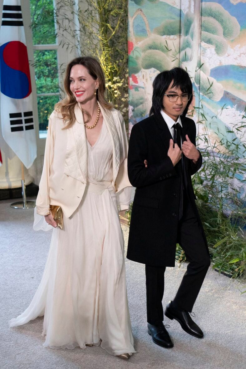 Angelina Jolie and Maddox Jolie-Pitt at Yoon of Korea State Dinner