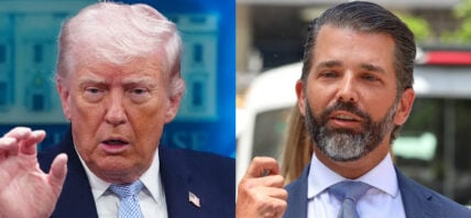 A photo collage of Donald Trump and his son Donald Trump Jr.
