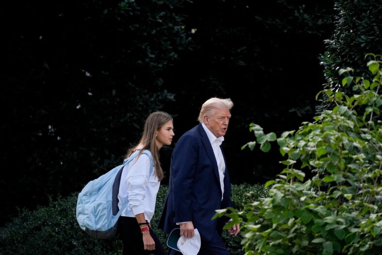 Donald Trump Arrives from Bethpage, NY with his granddaughter Kai Trumo