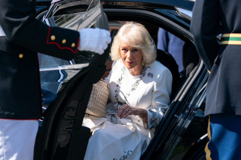 Queen Camilla exits car