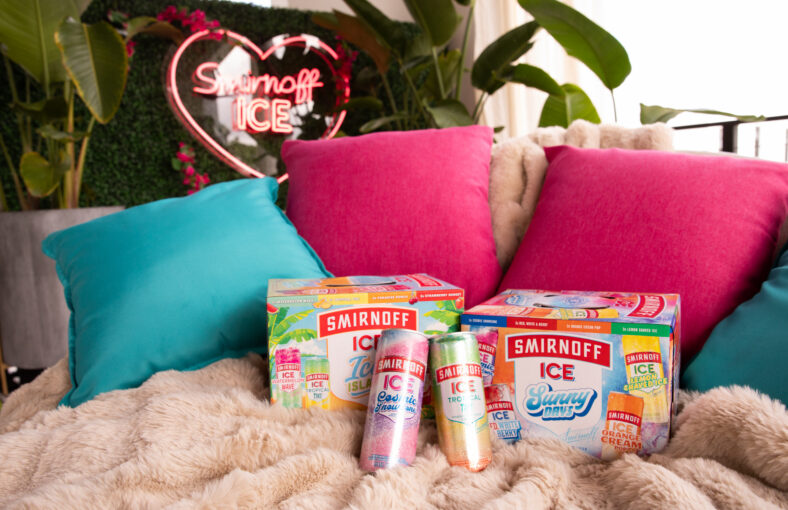 Smirinoff Ice cans on a couch