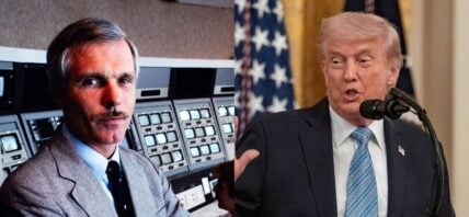 A photo collage of late Ted Turner and Donald Trump