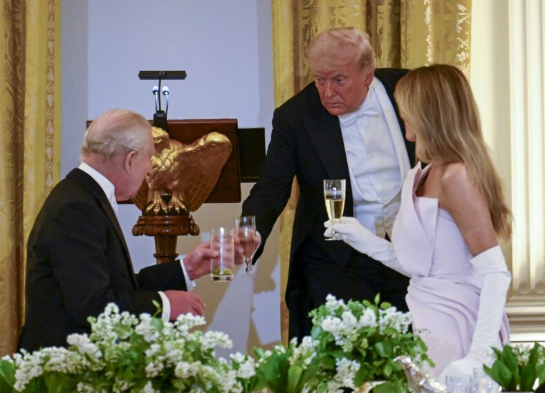 Donald and Melania Trump toast with King Charles III