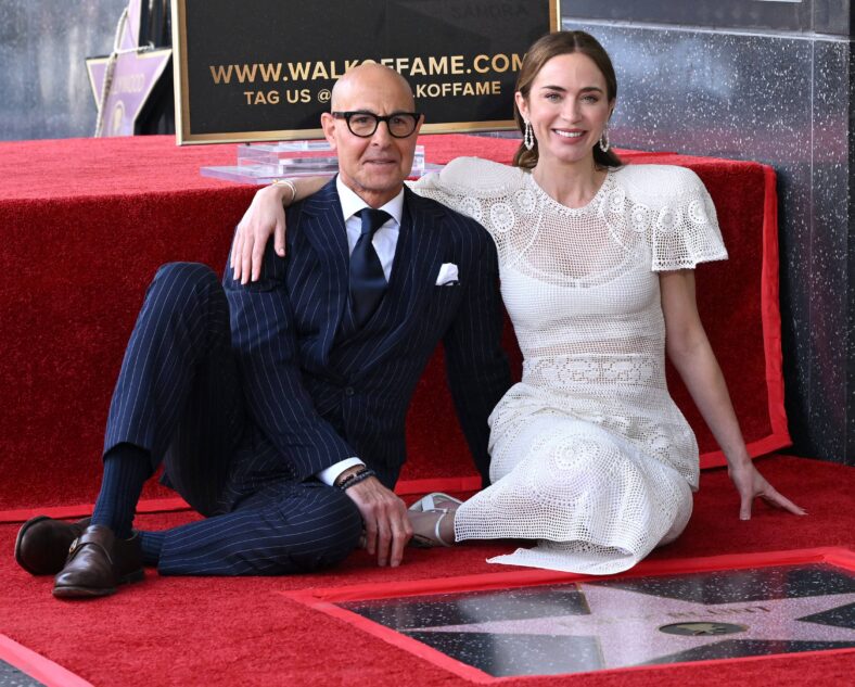 Stanley Tucci and Emily Blunt with Stars on Hollywood Walk of Fame