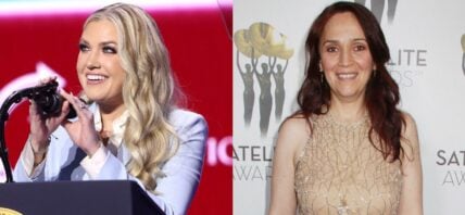 A side-by-side collage of Erika Kirk and Vivian Kubrick