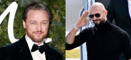 A side-by-side collage of James McAvoy and Andrew Tate