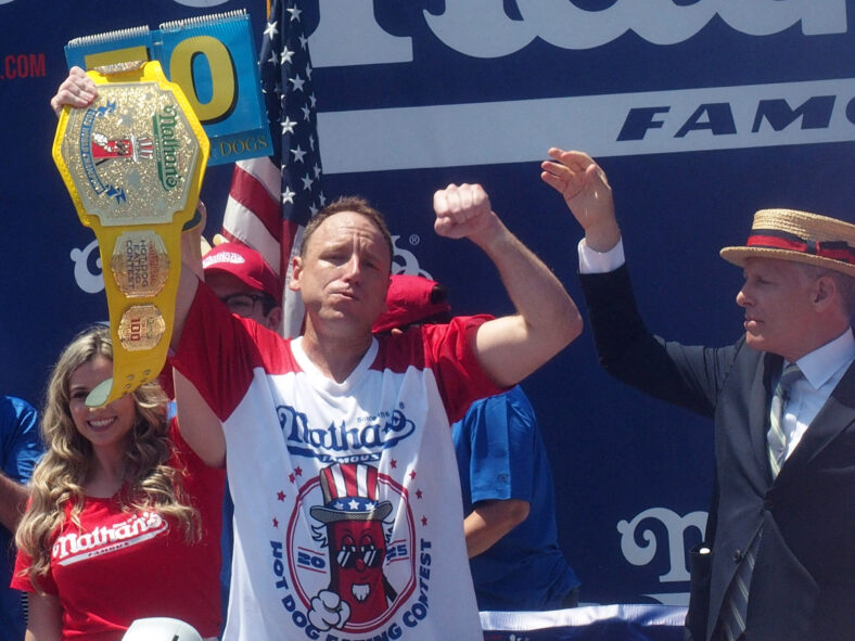 Joey Chestnut at Nathan's Hot Dog Eating Contest 2025