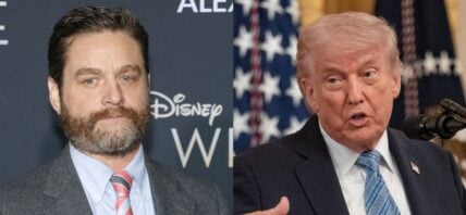 A side-by-side collage of Zach Galifianakis and Donald Trump