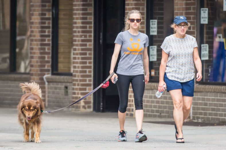 Amanda Seyfried takes her dog Finn for a walk through New York's West Village with her mother Ann