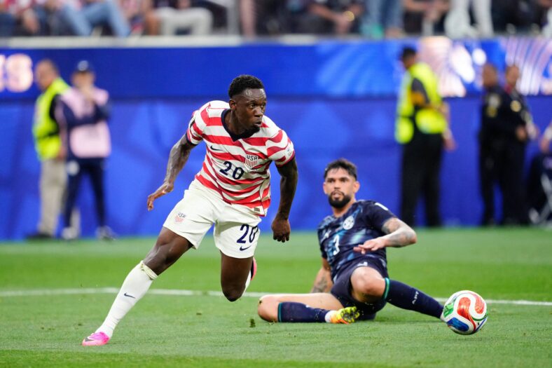 Folarin Balogun playing against Paraguay