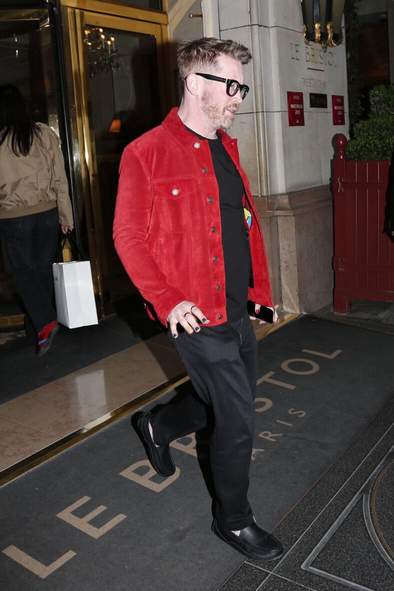 Macaulay Culkin leaving his hotel during Paris Fashion Week.