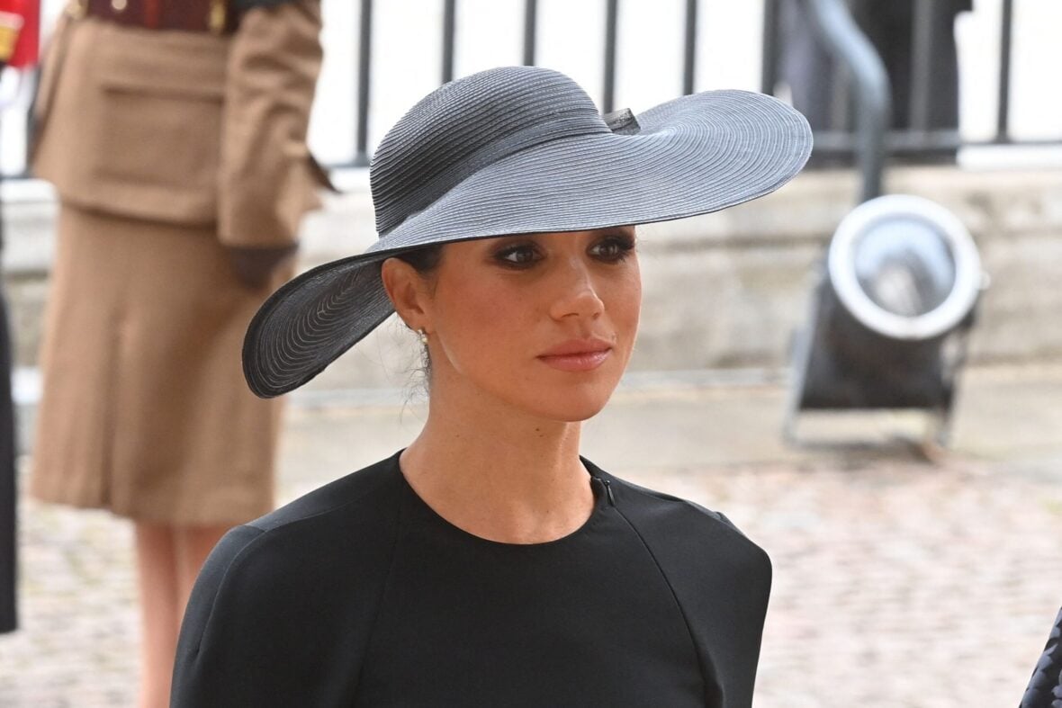 Meghan Markle the Duchess of Sussex arrive at the funeral of Her Majesty the Queen at Westminster Abbey