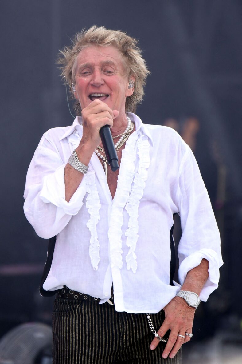 Rod Stewart performing at Glastonbury Festival 2025.