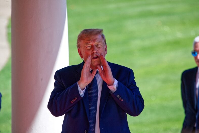 Donald Trump enters the Hotel Royal