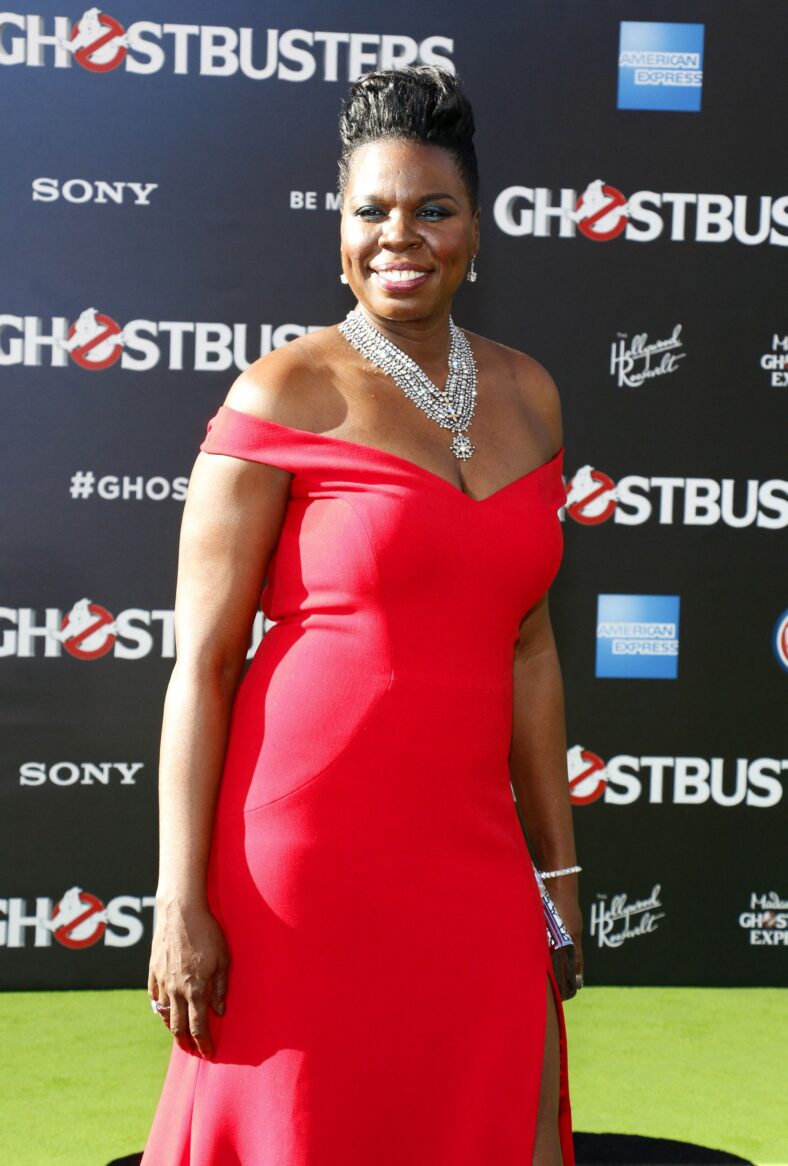 Leslie wearing red 