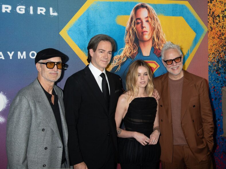Milly Alcock with James Gunn at Supergirl premiere