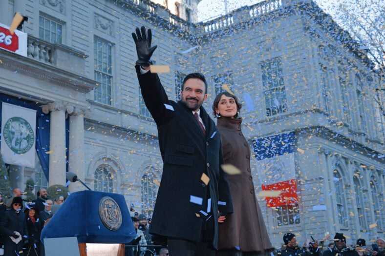 Zohran Mamdani and Rama Duwaji during the Mayor's swearing-in event
