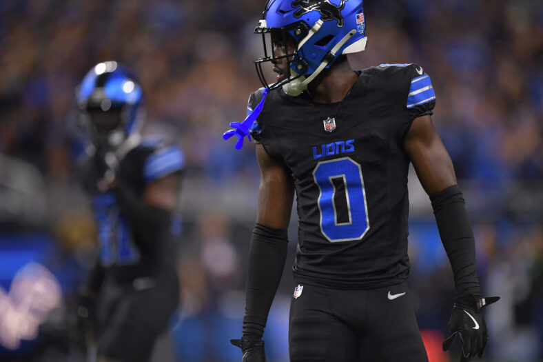 Terrion Arnold in a Detroit Lions jersey.