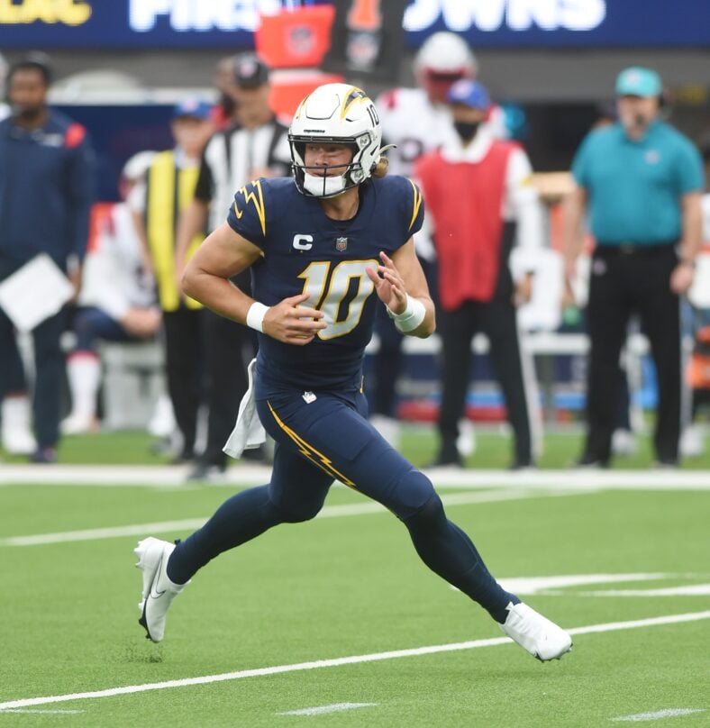 Justin Herbert at the Los Angeles Chargers vs. New England Patriots