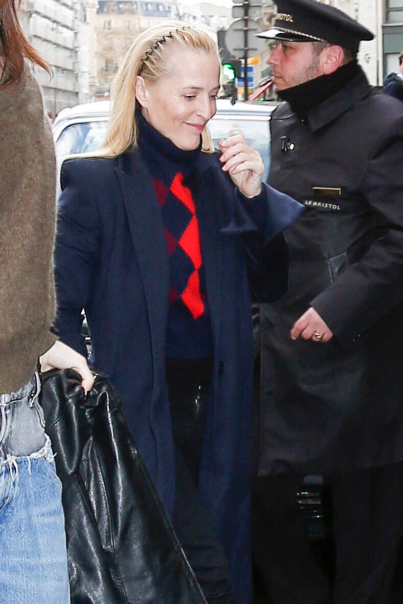 Gillian Anderson arriving at her hotel during Paris Fashion Week