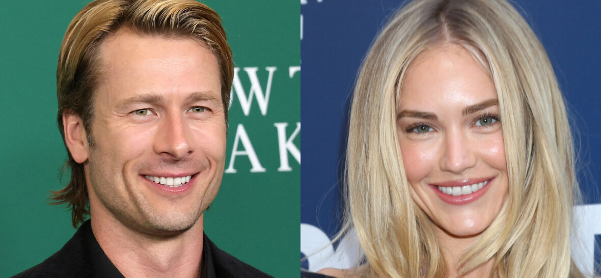A photo collage of Glen Powell and Michelle Randolph