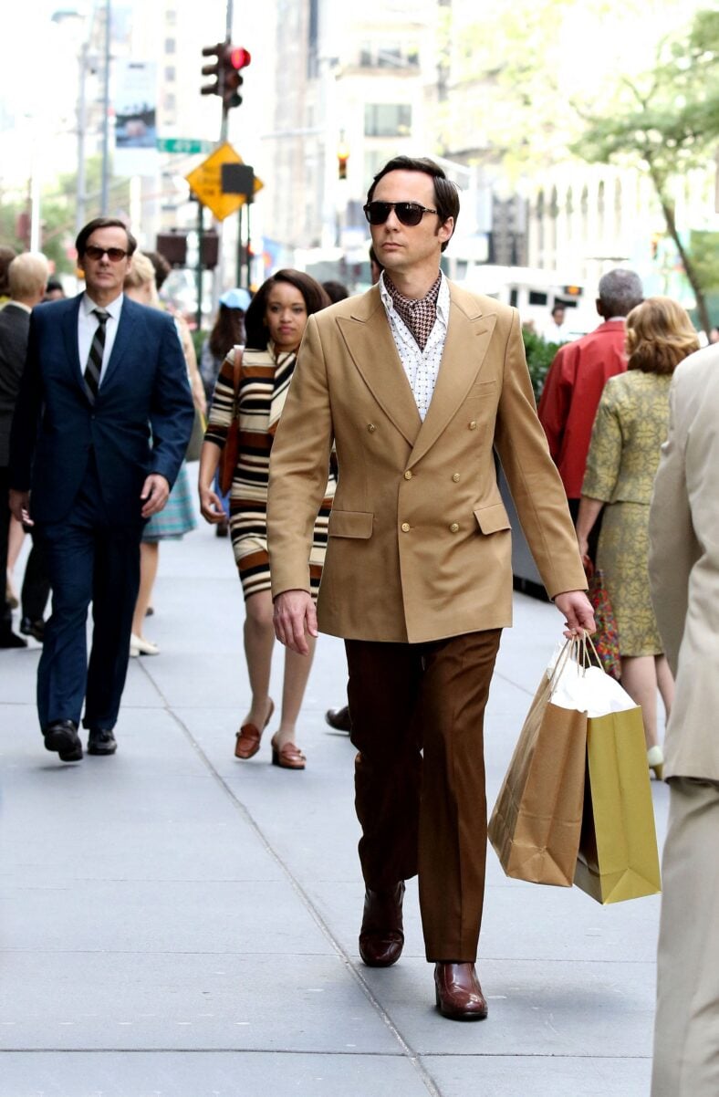 Jim Parsons sports a 70's look in Manhattan's Fifth Avenue.