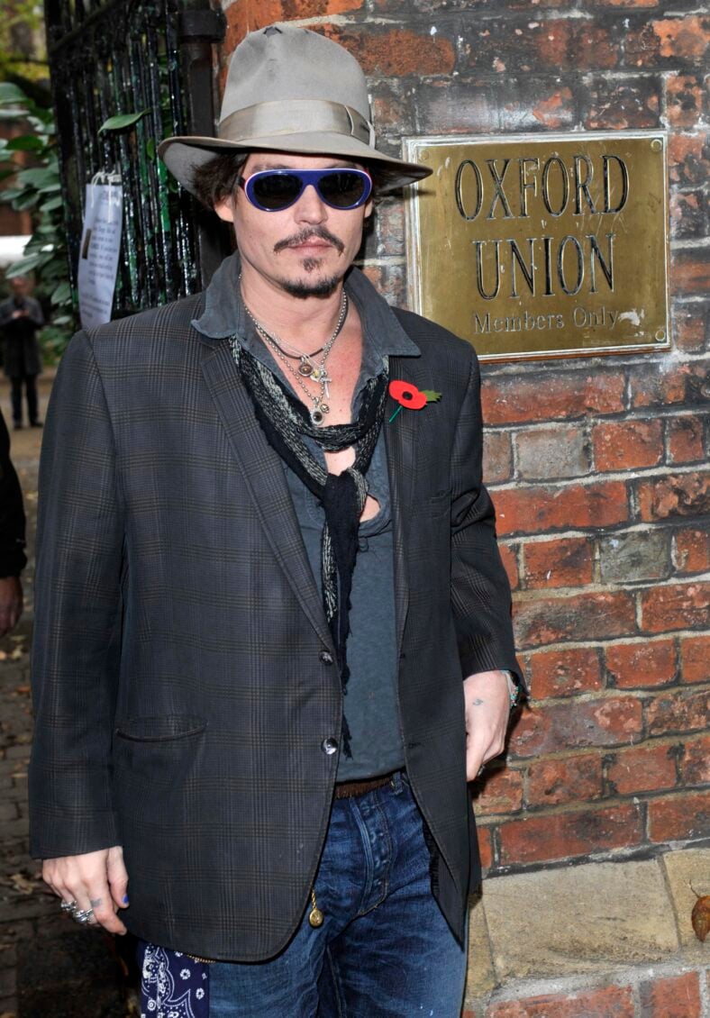 Johnny depp arriving at the at the Oxford Union