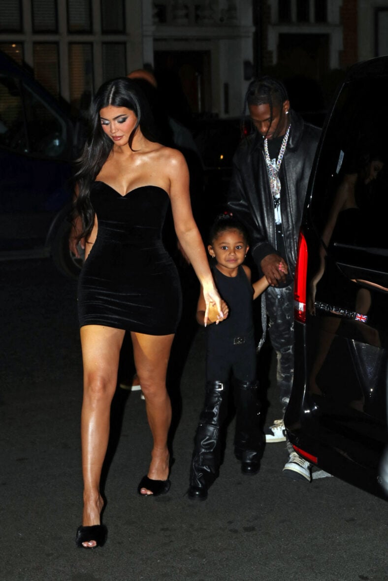 Kylie Jenner beau Travis Scott and daughter Stormi leave Nobu restaurant