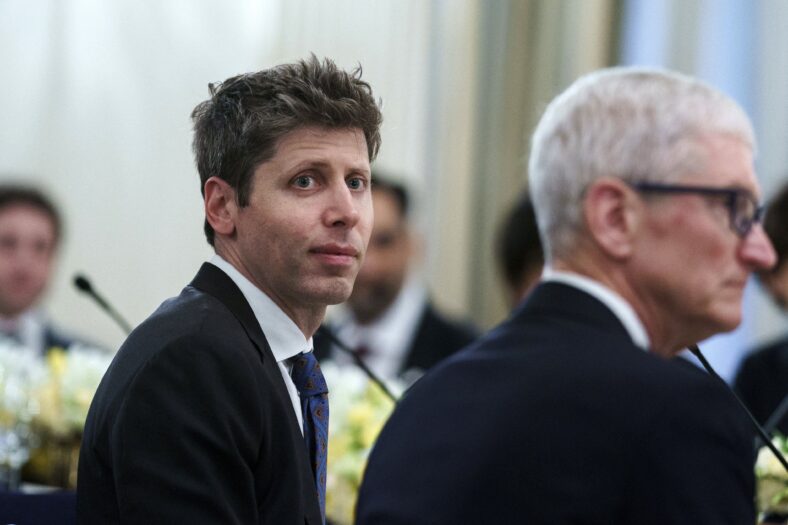 Sam Altman, Chief Executive Officer of OpenAI, the maker of ChatGPT, during a dinner with US tech leaders in the State Dining Room of the White House in Washington