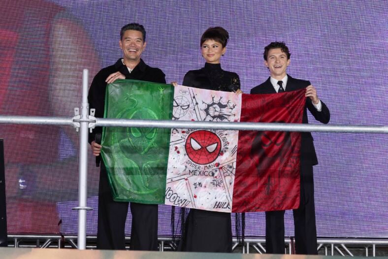 Director Destin Daniel Cretton, Zendaya and Tom Holland attend the red carpet for Spider-Man: A New Day