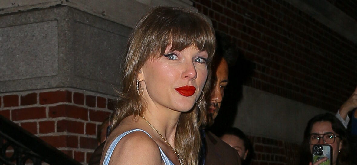 Taylor Swift wears a striped dress as leaving The Jane Hotel in New York City