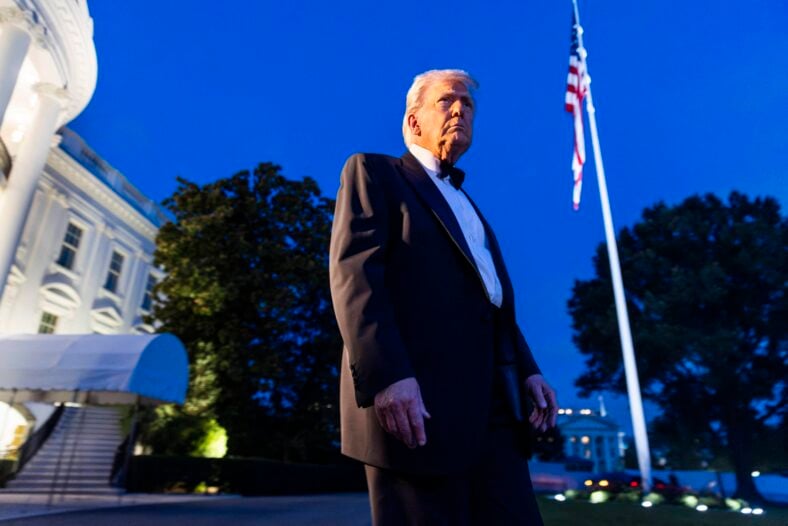 Trump Departs The White House For Dinner At Mount Vernon