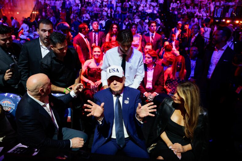 Donald Trump poses for a photo at UFC Freedom 250