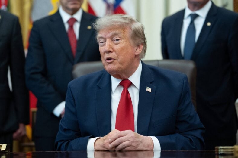 President Donald J Trump gives remarks