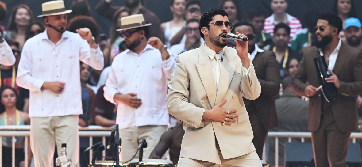 Bad Bunny performing at Tottenham Hotspur Stadium