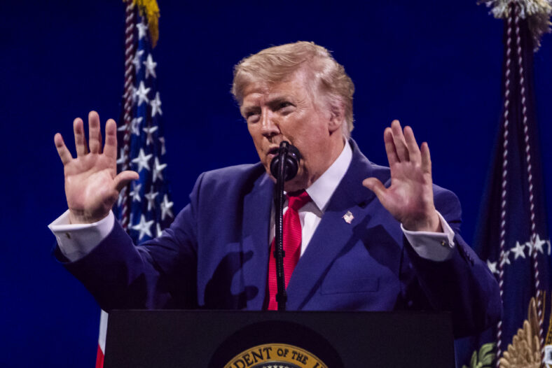 Donald Trump delivers a speech