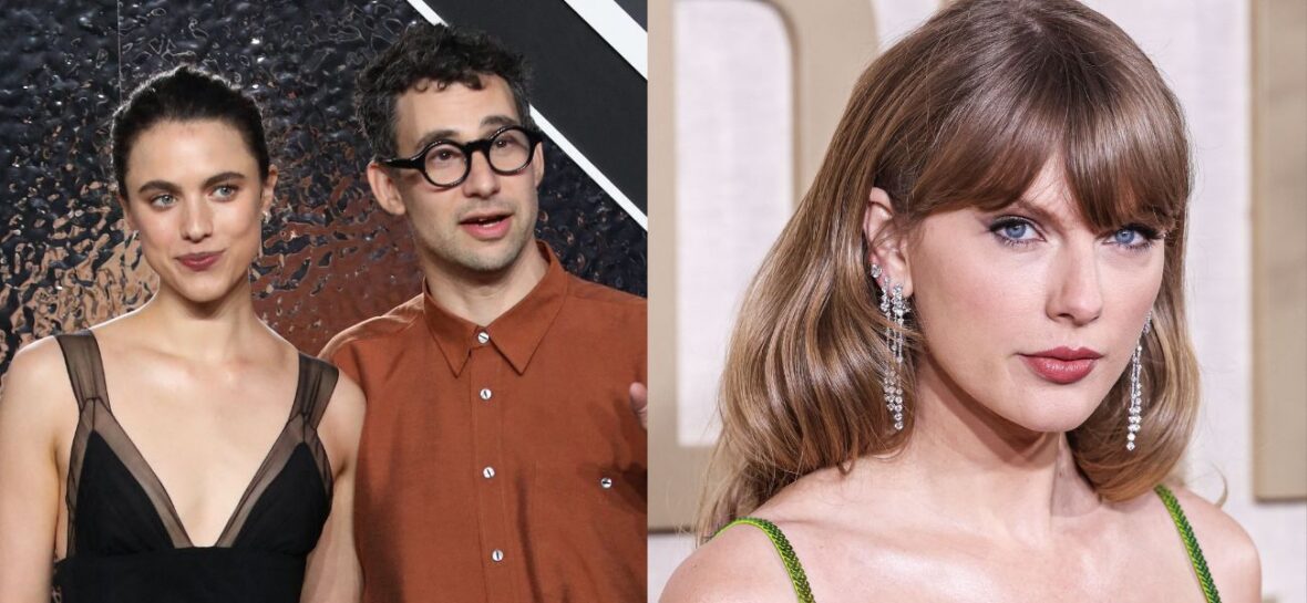 Jack Antanoff and Margaret Qualley (left) Taylor Swift (right)