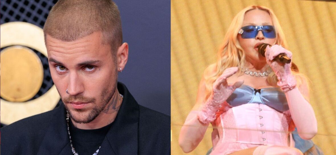Justin Bieber (left) Madonna (right)